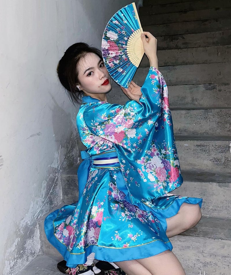 Elibelle Japanese Anime Women's Dance Kimono Robe Fancy Dress Hand Held Silk Folding Fans Tabi Hairstick Socks Set - Image 3