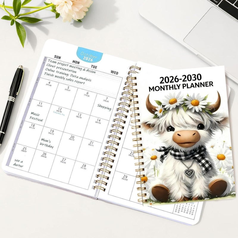 2026-2030 Monthly Calendar - Cartoon Highland Cow Design, 5-Year Planner with Yearly Schedule, 13.97cm x 21.08cm - Image 5