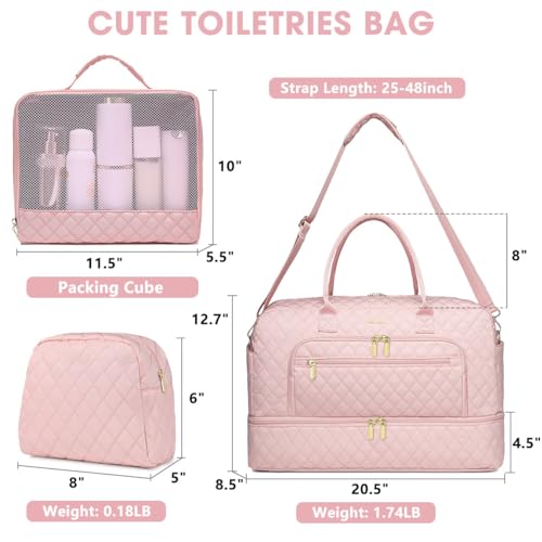 LUOCIP Large Women Travel Duffle Bag - Carry on Overnight Bag Weekend Travel Duffel Tote Gym Bag with Wet Pocket Toiletry Weekender Overnight Bag for Travel Business Trips Sports Hospital Pink 3 Pcs Set - Image 2