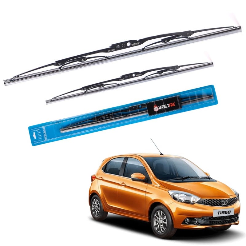Wheelyfine Car Wiper Blades | Metal Frame | Water Repellent Windshield Wipers | Blade Refills For Tata Tiago (2016 Onwards) Dr 22"/Pa 16" - Image 1