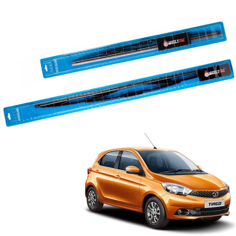 Wheelyfine Car Wiper Blades | Metal Frame | Water Repellent Windshield Wipers | Blade Refills For Tata Tiago (2016 Onwards) Dr 22"/Pa 16" - Image 2