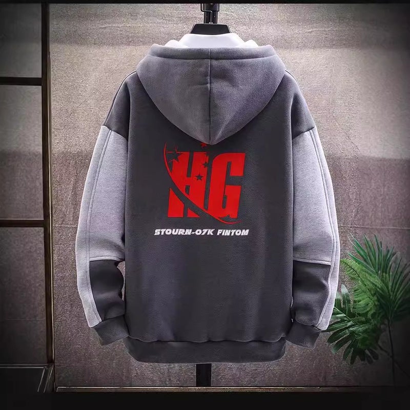Mens Hoodie Spring Autumn Fleece Trendy Loose Fit New 2020 Jacket Black - Image 1