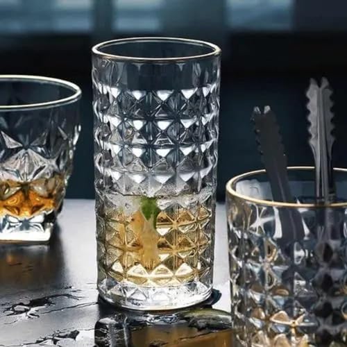VILON Italian Premium Juice and Water Glasses Set of 6 Transparent, 300ml, Drinking Water Glasses Stylish and Crystal Square Highball Glasses for Water, Juice and Cocktails (Diamond Glass 300ML) - Image 3
