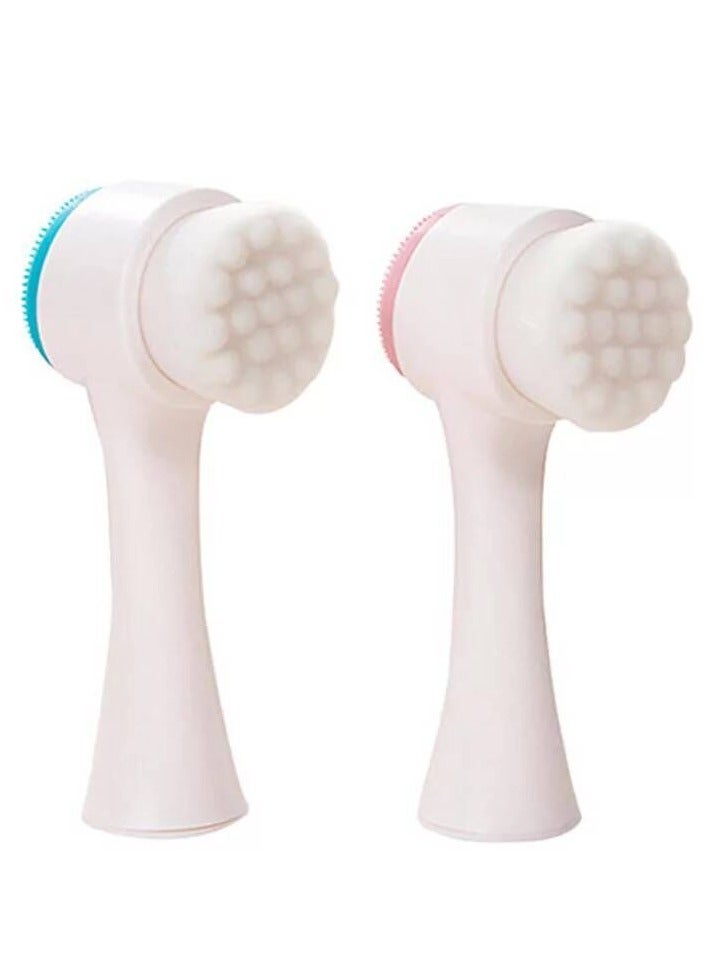 Loquat 2 Pcs Facial Cleansing Brush, Double-headed Silicone Facial Face Wash Brush,Manual Cleansing Brush with Skin-Friendly Soft Bristles, Makeup Remover for Blackheads and Whiteheads Exfoliating Waterpro - Image 4