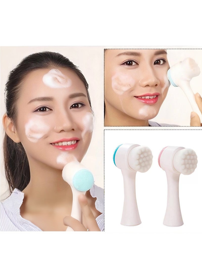 Loquat 2 Pcs Facial Cleansing Brush, Double-headed Silicone Facial Face Wash Brush,Manual Cleansing Brush with Skin-Friendly Soft Bristles, Makeup Remover for Blackheads and Whiteheads Exfoliating Waterpro - Image 3