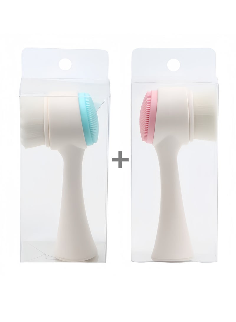 Loquat 2 Pcs Facial Cleansing Brush, Double-headed Silicone Facial Face Wash Brush,Manual Cleansing Brush with Skin-Friendly Soft Bristles, Makeup Remover for Blackheads and Whiteheads Exfoliating Waterpro - Image 1