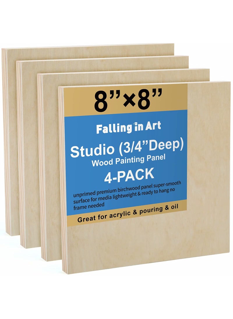 Falling In art Falling in Art Unfinished Birch Wood Canvas Panels Kit Falling in Art 4 Pack of 8x8 Studio 34 Deep Cradle Boards for Pouring Art Crafts Painting and More 