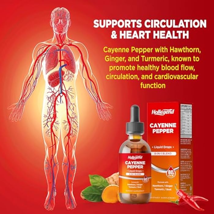 Hollegend Cayenne Pepper Liquid Drops, 500mg Cayenne Pepper Supplement Tincture with Hawthorn, Ginger, Turmeric, 2 Fl Oz - Image 4