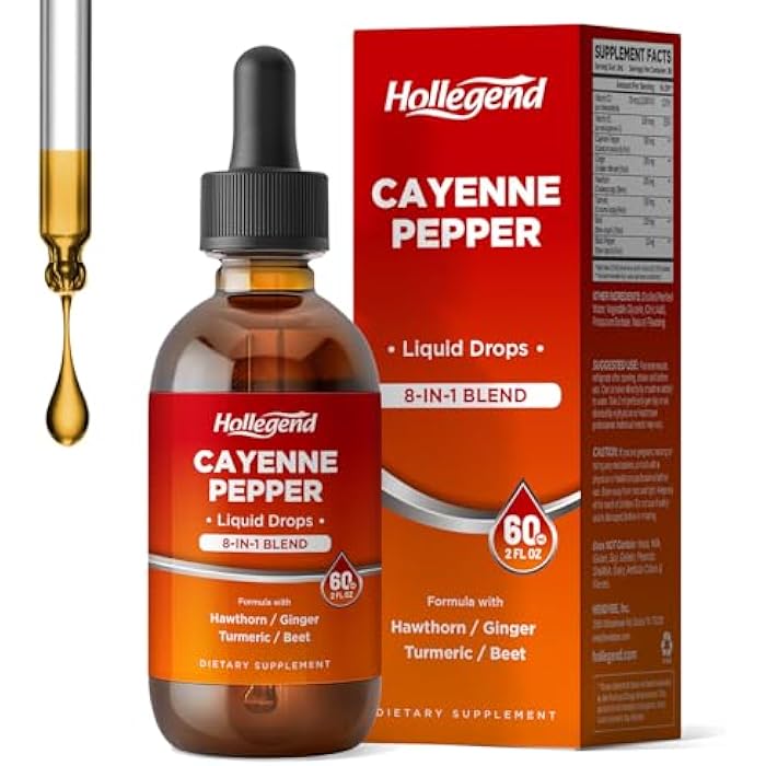 Hollegend Cayenne Pepper Liquid Drops, 500mg Cayenne Pepper Supplement Tincture with Hawthorn, Ginger, Turmeric, 2 Fl Oz - Image 1