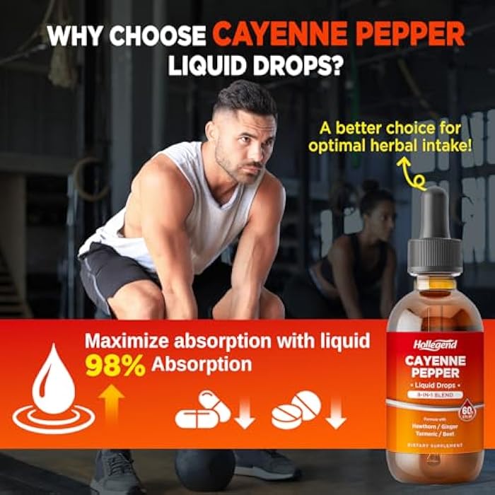 Hollegend Cayenne Pepper Liquid Drops, 500mg Cayenne Pepper Supplement Tincture with Hawthorn, Ginger, Turmeric, 2 Fl Oz - Image 5