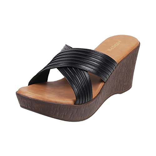 Mochi Women Black Wedge Heel Slip-on UK/7 EU/40 (34-123) - Image 1