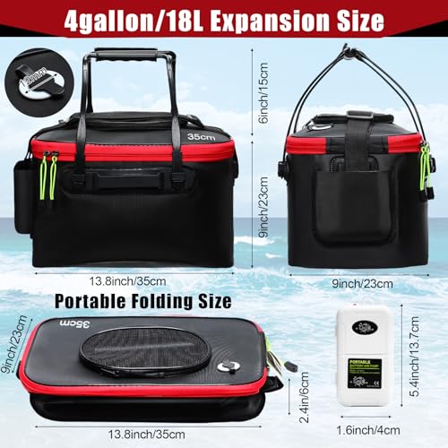Cosblank 2 Pcs Fishing Bucket and Live Bait Aerator Foldable Multi Functional Live Bucket Portable Quiet Aerator Outdoor Camping Fishing EVA BagBlack4 Gallon - Image 3