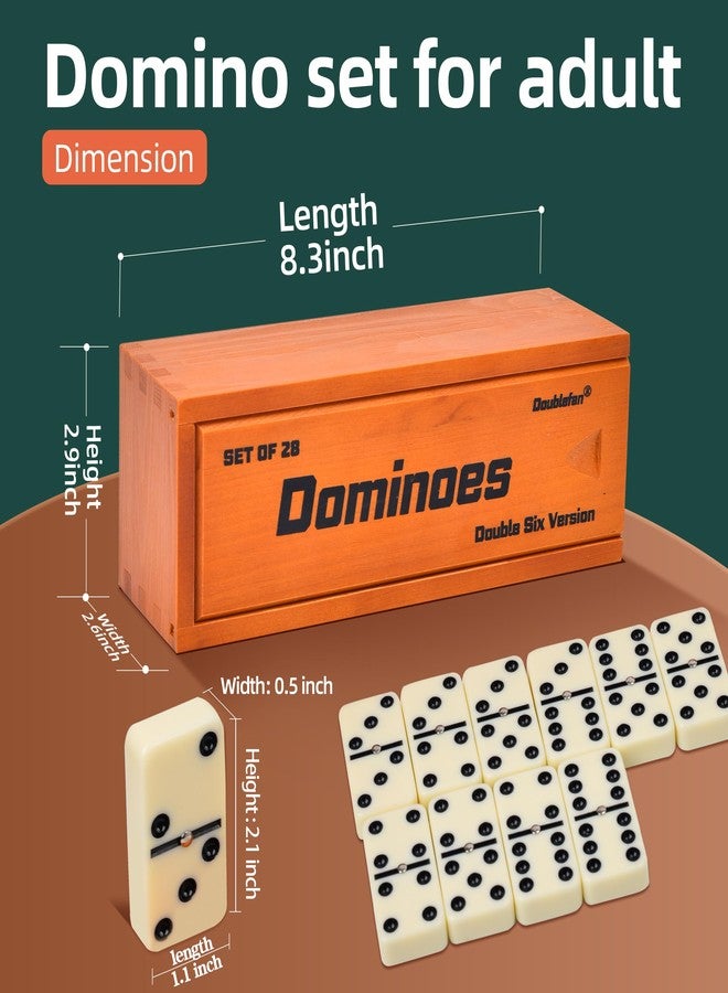 Doublefan Dominos Set for Adults, Jumbo Size Double 6 Dominoes Set, Classic Board Game for Adults and Elderly, Double Six Thick Size Domino with Spinner 28 Tiles in Exclusive Brown Wooden Box. - Image 2