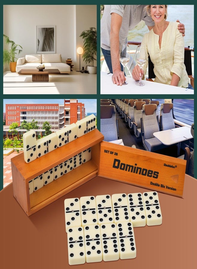 Doublefan Dominos Set for Adults, Jumbo Size Double 6 Dominoes Set, Classic Board Game for Adults and Elderly, Double Six Thick Size Domino with Spinner 28 Tiles in Exclusive Brown Wooden Box. - Image 5