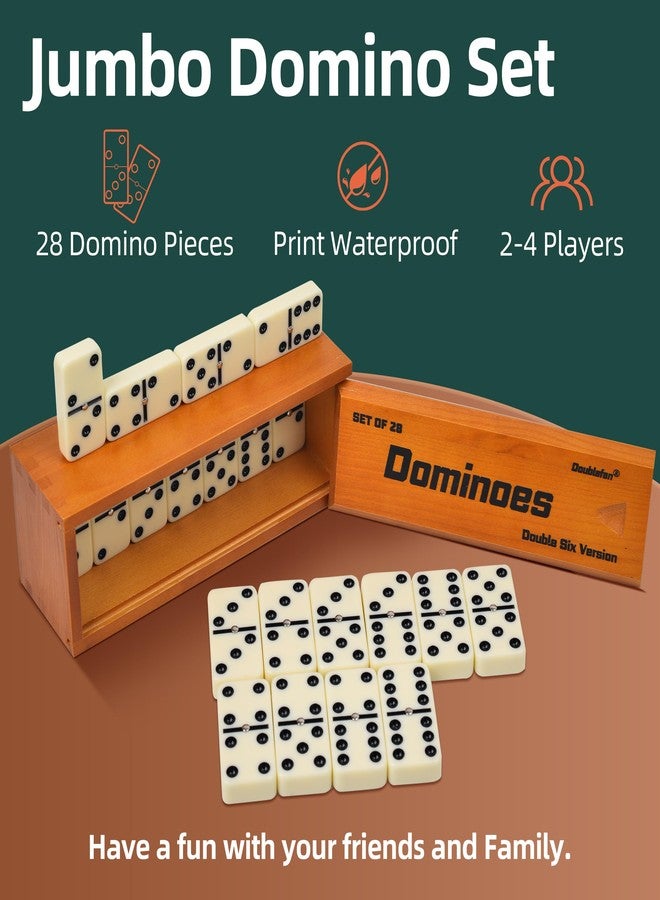 Doublefan Dominos Set for Adults, Jumbo Size Double 6 Dominoes Set, Classic Board Game for Adults and Elderly, Double Six Thick Size Domino with Spinner 28 Tiles in Exclusive Brown Wooden Box. - Image 3
