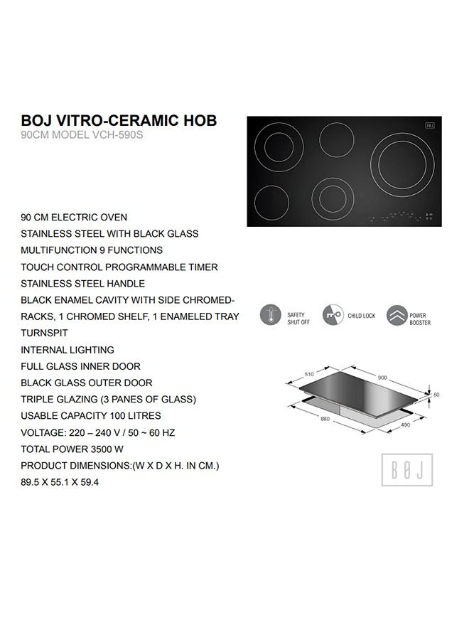 BOJ 90CM Vitro Ceramic Hob VCH 590S Front Touch Control Black Frameless 3 Dual Highlight Zones Easy to Clean Ceramic Glass Made In Italy - Image 4
