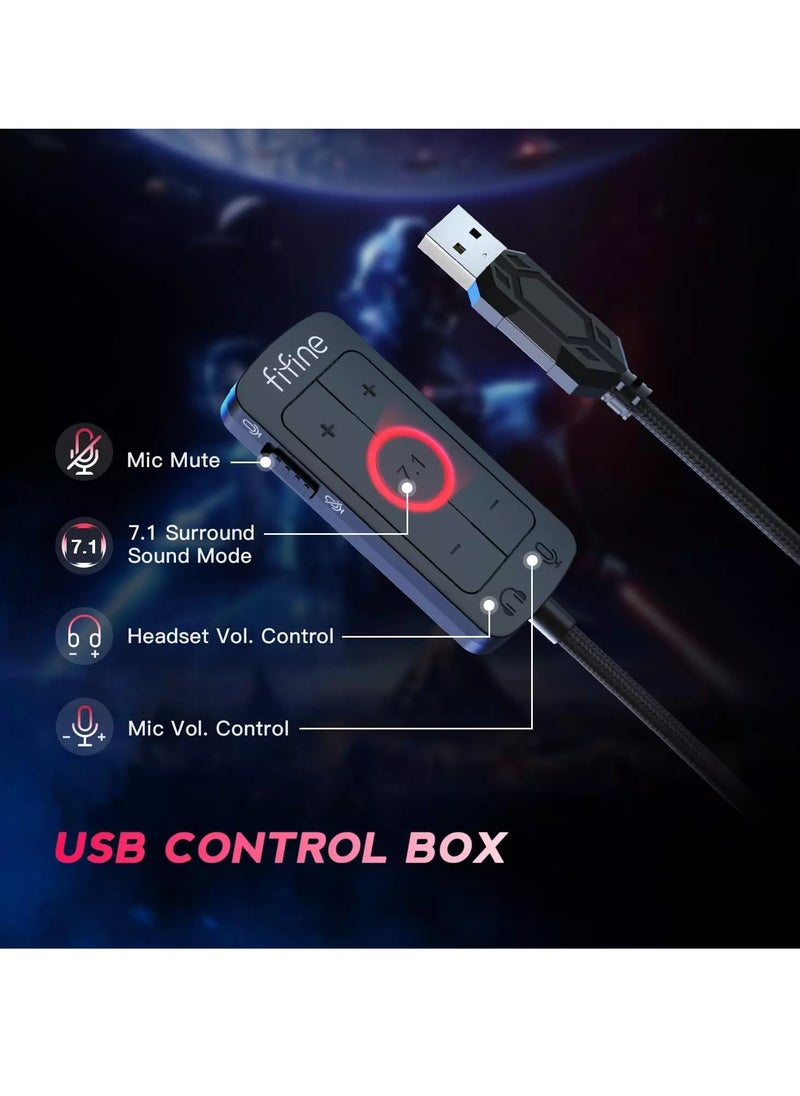 FIFINE - H9 AmpliGame USB Gaming Headset - 7.1 Surround Sound - Detachable Microphone - Control Box, 3.5mm Headphones Jack - Image 1