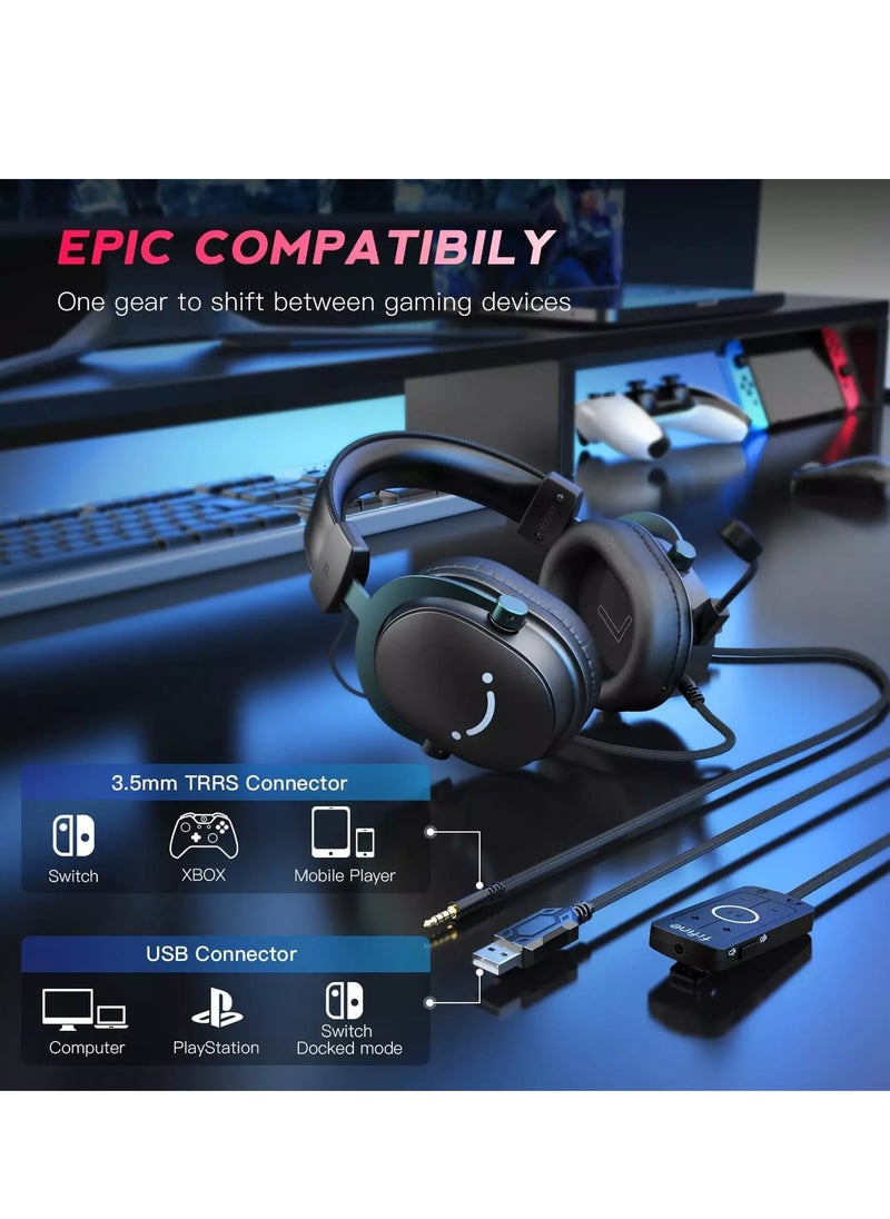 FIFINE - H9 AmpliGame USB Gaming Headset - 7.1 Surround Sound - Detachable Microphone - Control Box, 3.5mm Headphones Jack - Image 1
