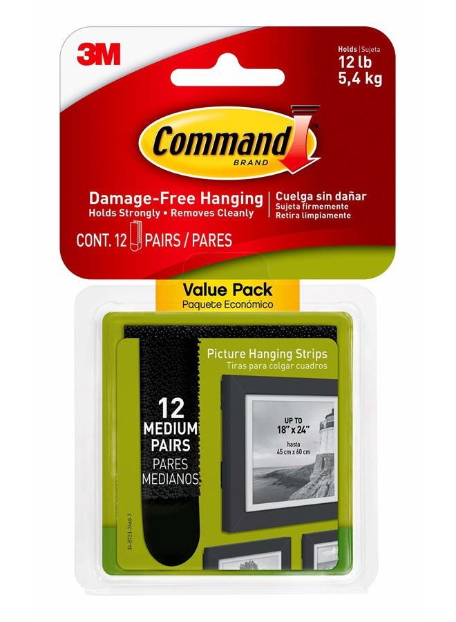 Command Black Picture Hanging Strips, 12 Pairs (24 Strips), Medium, Decorate Damage-Free (17204BLK-12ES) - Image 1