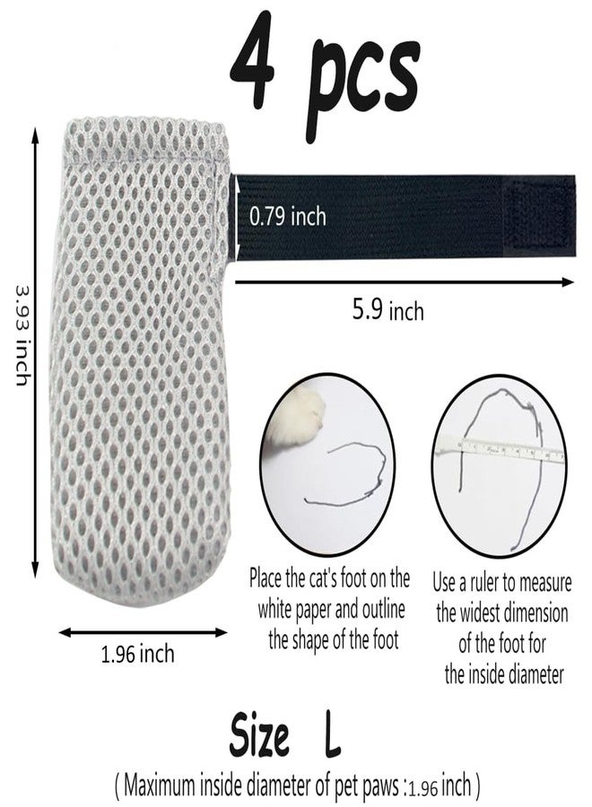 Esamploe 4 PCS Cat Mittens to Prevent Scratching,Mesh Breathable Cat Shoes,Adjustable Cats Anti Scratch Gloves,Suitable for Cats When Bathing and Nail Trimming (Grey, L) - Image 2