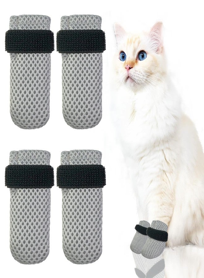 Esamploe 4 PCS Cat Mittens to Prevent Scratching,Mesh Breathable Cat Shoes,Adjustable Cats Anti Scratch Gloves,Suitable for Cats When Bathing and Nail Trimming (Grey, L) - Image 1