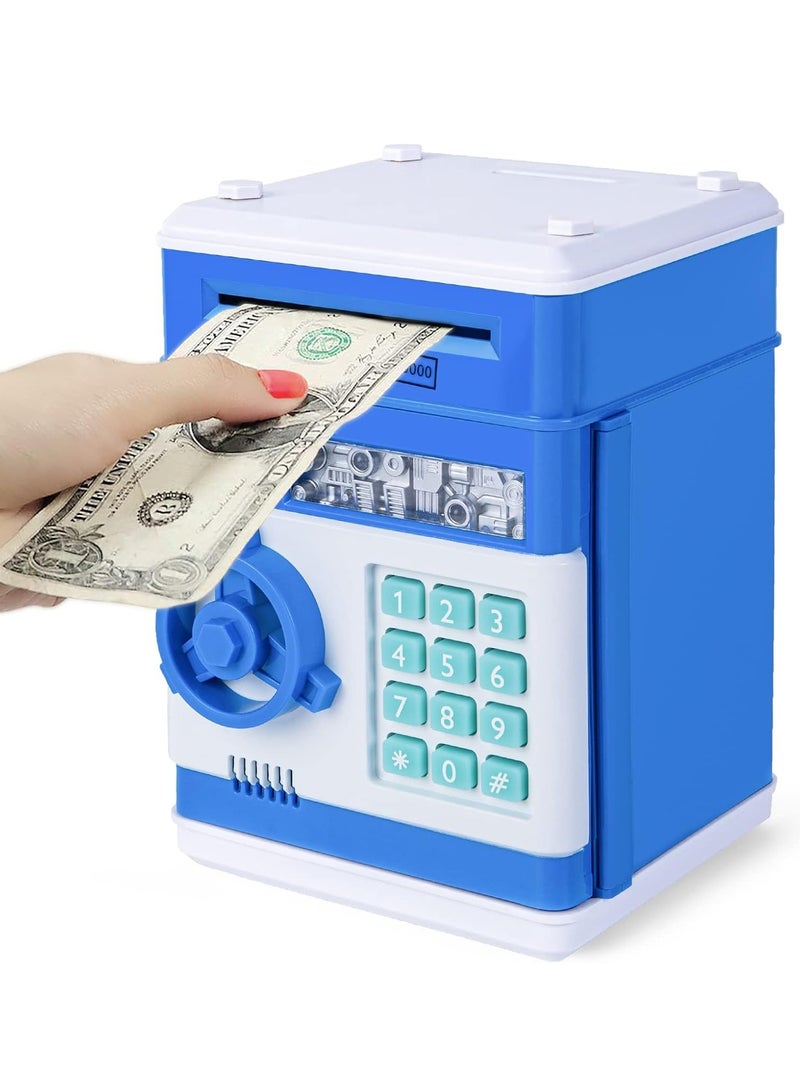 كيلا حصالة نقود آمنة، هدية عيد ميلاد للأطفال من سن 3 إلى 12 عامًا، ألعاب ممتعة للأطفال من سن 8 إلى 12 عامًا، ماكينة صراف آلي مع بطاقة بنك نقود، صندوق ألعاب نقود إلكترونية للأطفال، أزرق - Image 1