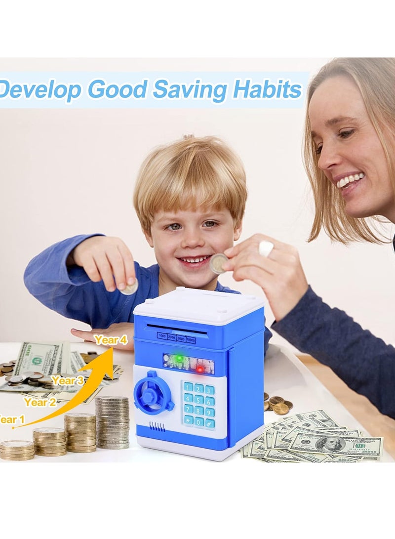كيلا حصالة نقود آمنة، هدية عيد ميلاد للأطفال من سن 3 إلى 12 عامًا، ألعاب ممتعة للأطفال من سن 8 إلى 12 عامًا، ماكينة صراف آلي مع بطاقة بنك نقود، صندوق ألعاب نقود إلكترونية للأطفال، أزرق - Image 3