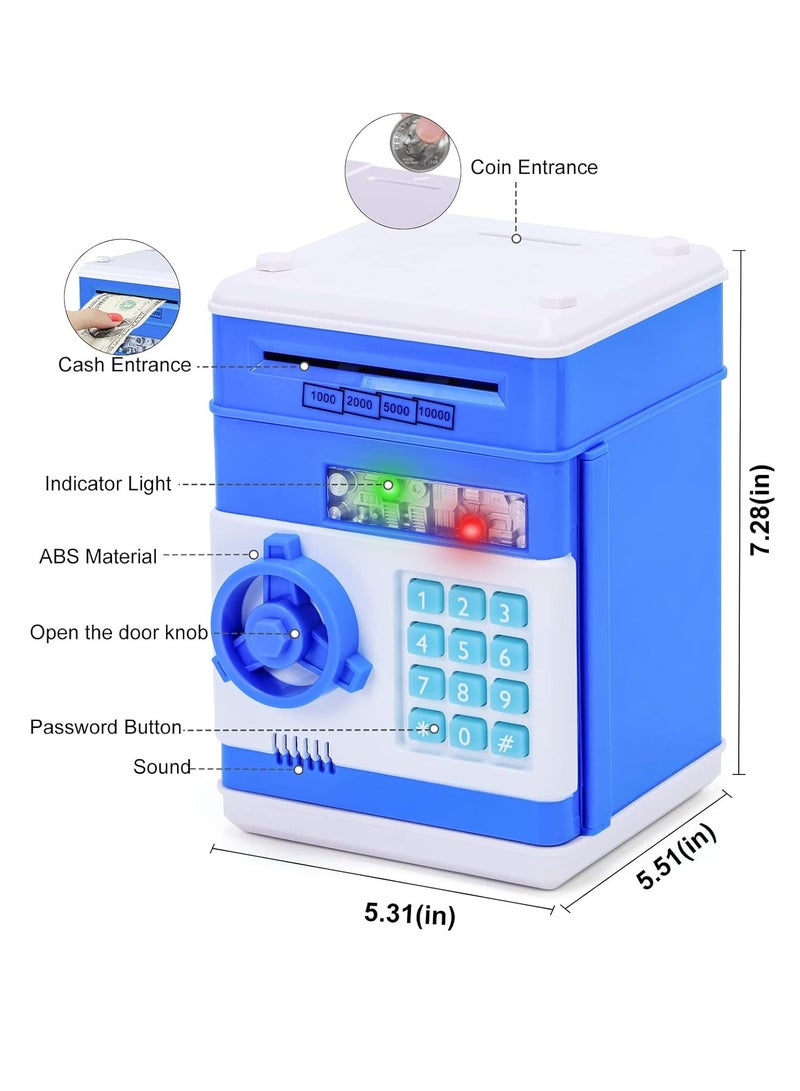 كيلا حصالة نقود آمنة، هدية عيد ميلاد للأطفال من سن 3 إلى 12 عامًا، ألعاب ممتعة للأطفال من سن 8 إلى 12 عامًا، ماكينة صراف آلي مع بطاقة بنك نقود، صندوق ألعاب نقود إلكترونية للأطفال، أزرق - Image 2