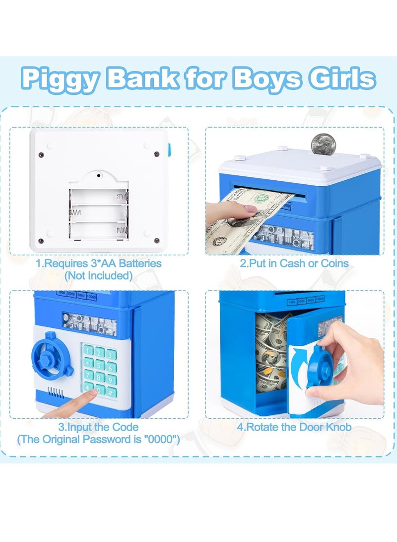 كيلا حصالة نقود آمنة، هدية عيد ميلاد للأطفال من سن 3 إلى 12 عامًا، ألعاب ممتعة للأطفال من سن 8 إلى 12 عامًا، ماكينة صراف آلي مع بطاقة بنك نقود، صندوق ألعاب نقود إلكترونية للأطفال، أزرق - Image 4