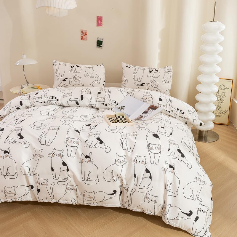 ECOCOTT ECOCOTT Duvet Cover King Size  3 Pcs Cartoon Cats Animal Print Pattern Duvet Cover Set  Super Soft Comforter Quilt Cover with Zipper Closure 4 Ties  - Image 2