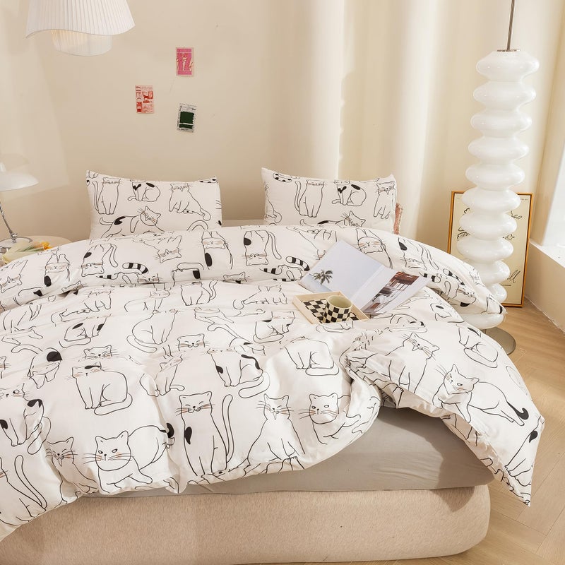 ECOCOTT ECOCOTT Duvet Cover King Size  3 Pcs Cartoon Cats Animal Print Pattern Duvet Cover Set  Super Soft Comforter Quilt Cover with Zipper Closure 4 Ties  - Image 4