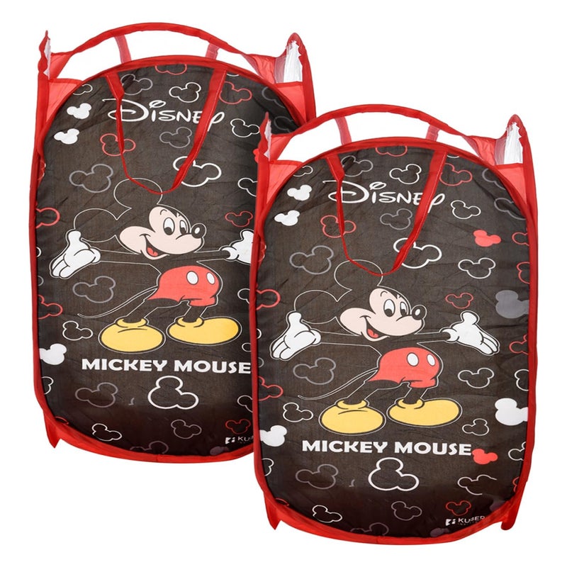 Kuber Industries Disney Mickey Laundry Basket For Clothes|Foldable Pop-Up Laundry Bag|Netted Lightweight Toys Organizer|Reinforced Handles "30"LTR|Pack of 2 (Black) - Image 1