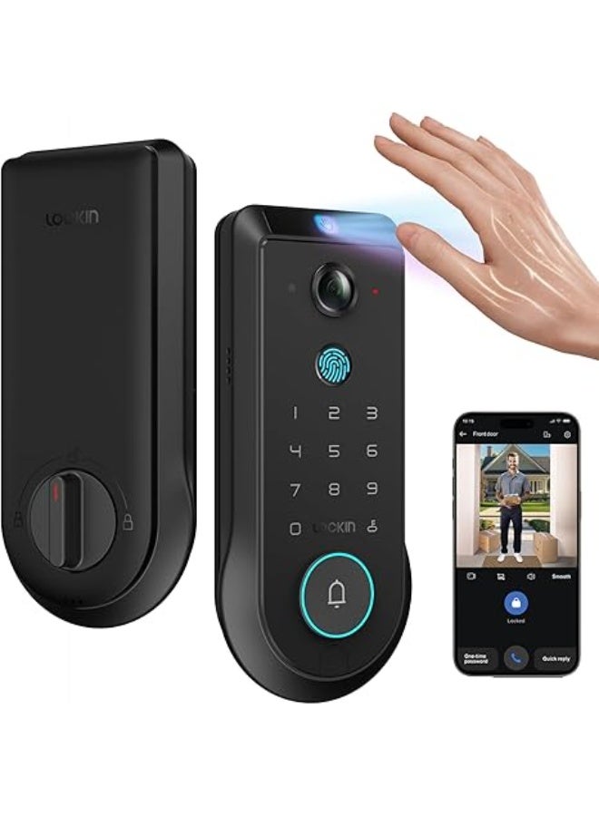 اربط Lockin Veno Pro Palm Vein Video Smart Lock with 2K 180° Camera, Fingerprint Recognition, AI Motion Detection, IP65 Weatherproof, Remote App Control, 32GB Built-in Storage, No Monthly Fee - Image 1