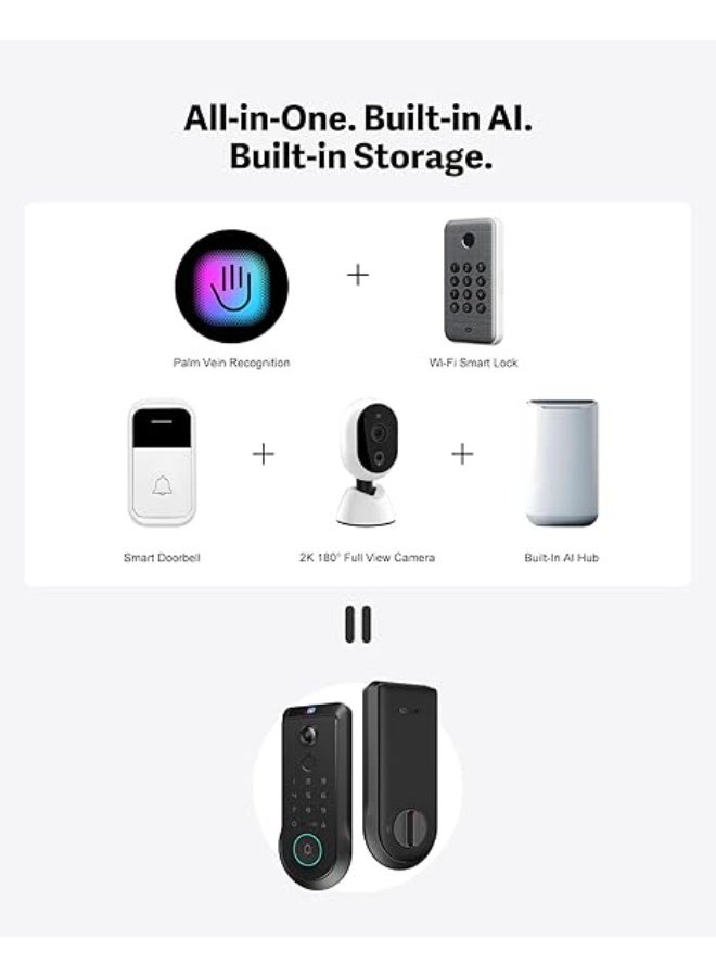 اربط Lockin Veno Pro Palm Vein Video Smart Lock with 2K 180° Camera, Fingerprint Recognition, AI Motion Detection, IP65 Weatherproof, Remote App Control, 32GB Built-in Storage, No Monthly Fee - Image 3