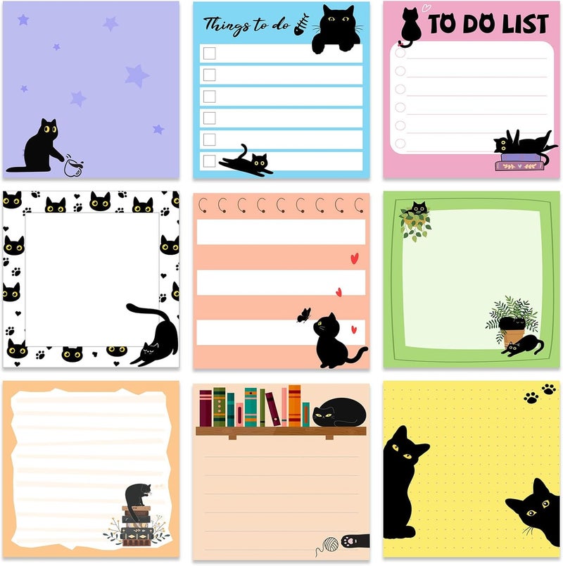 Saypacck 9 Pads Cute Sticky Notes Cartoon Animal Self Stick Notepads 3x3 Inches Notes Adhesive Memo Pad Office Decor Gifts for Students School Office Meeting(Cat) - Image 1