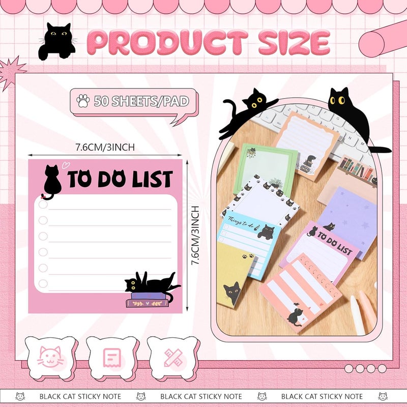 Saypacck 9 Pads Cute Sticky Notes Cartoon Animal Self Stick Notepads 3x3 Inches Notes Adhesive Memo Pad Office Decor Gifts for Students School Office Meeting(Cat) - Image 2