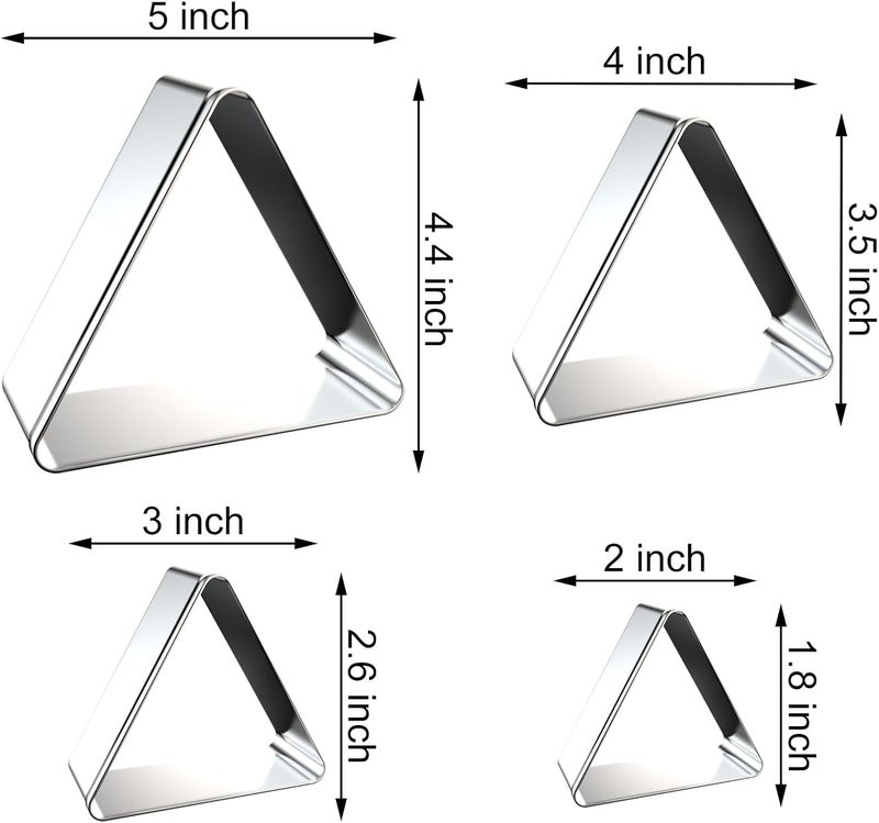 QAAQS Triangle Cookie Cutter Set - 5 inch, 4 inch, 3 inch, 2 inch - 4 Piece Geometric Frame Plaque Cookie Cutters Shapes Molds - Stainless Steel - Image 2
