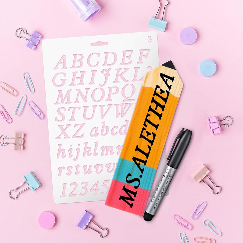 cheekyglo 8 Pieces Personalized Pencil Name Plate Blank Wooden Desk Sign with Marker Pen and English Letter Template Teacher Appreciation Presents for Classroom School Wood Decor Christmas Party Supplies - Image 5