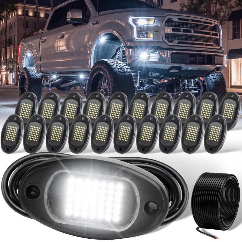YONEDA 20 Pods White Rock Lights 6000K 42LED Bright LED Underglow Lights IP68 Waterproof for Trucks SUV UTV ATV RZR Car Boats Pickup Motorcycle with 3937ft Extension Wire - Image 2