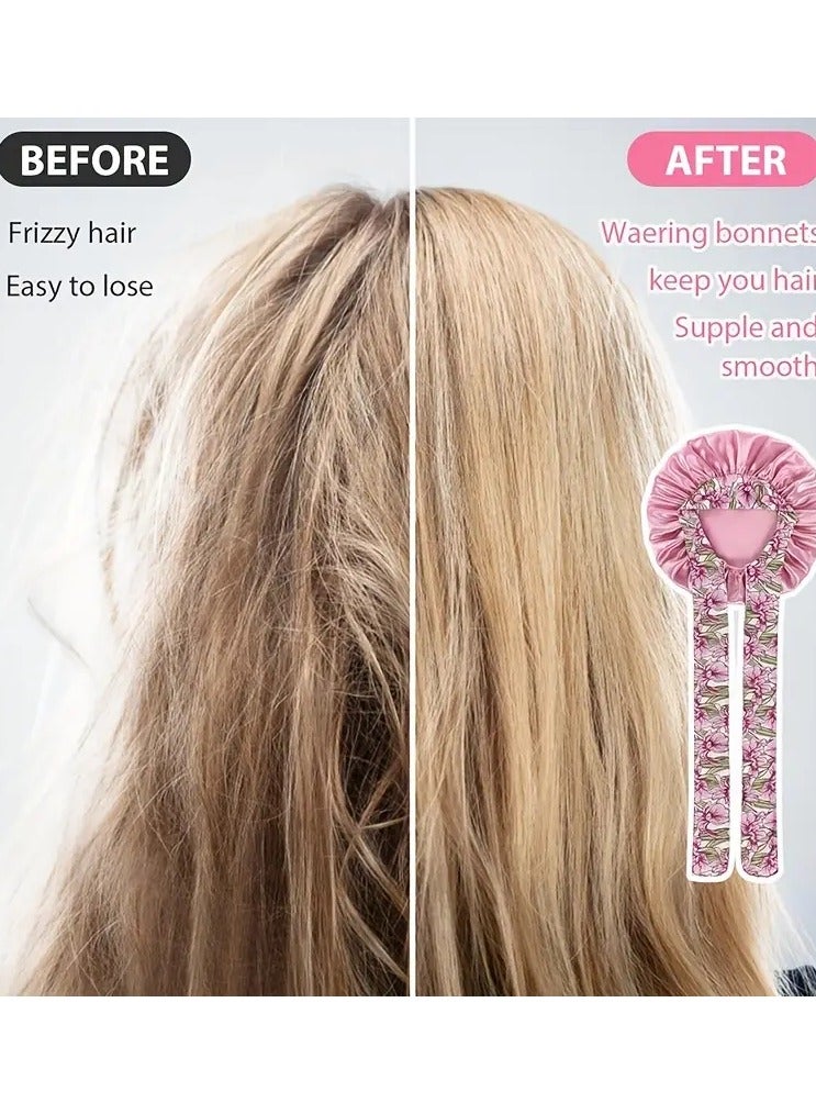 Goolsky Satin Sleep Cap With Long Ribbon Tail, Ethnic Print Bonnet With Bow Tie, Beauty Hair Care Night Hat, Adjustable Headscarf Cap For Women - Image 4