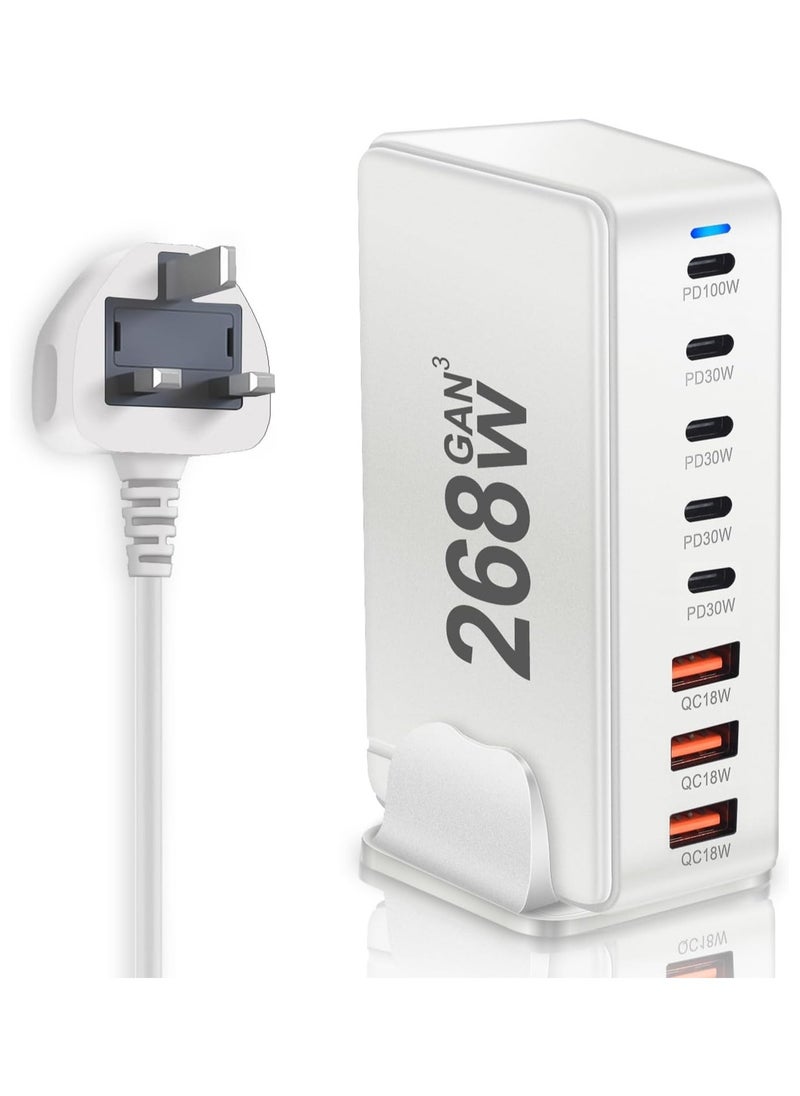 MMG 268W USB C Charger, GaN III 8 Port Fast Charging Station Type C Hub, PD 100W Laptop Charger Adapter for MacBook Air, Sumsung S24 S23 S22 Ultra, iPhone 15 14 13, and iPad Pro  - Image 1