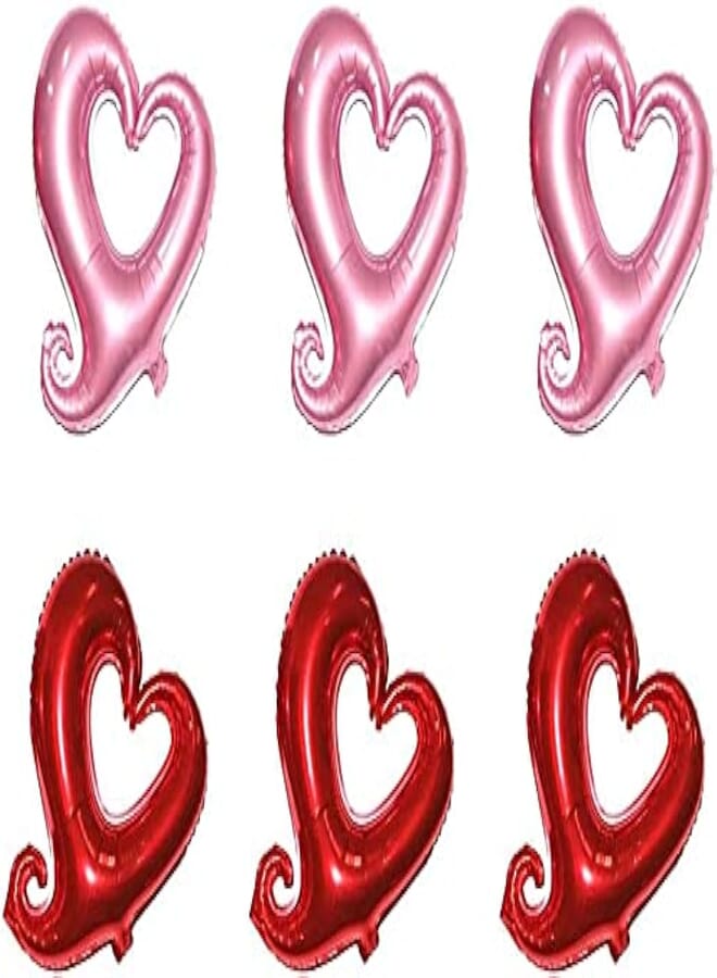 Secret 6PCS Heart Foil Balloons, 18inch Pink Red Romantic Heart Mylar Balloons for Baby Shower Wedding Decorations Love Balloons Party Decorations