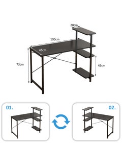 ADEBOLA Study desk with storage space Computer desk is suitable for living room, bedroom, office and small apartment dormitory, etc. 100×45×73cm Black  - Image 4