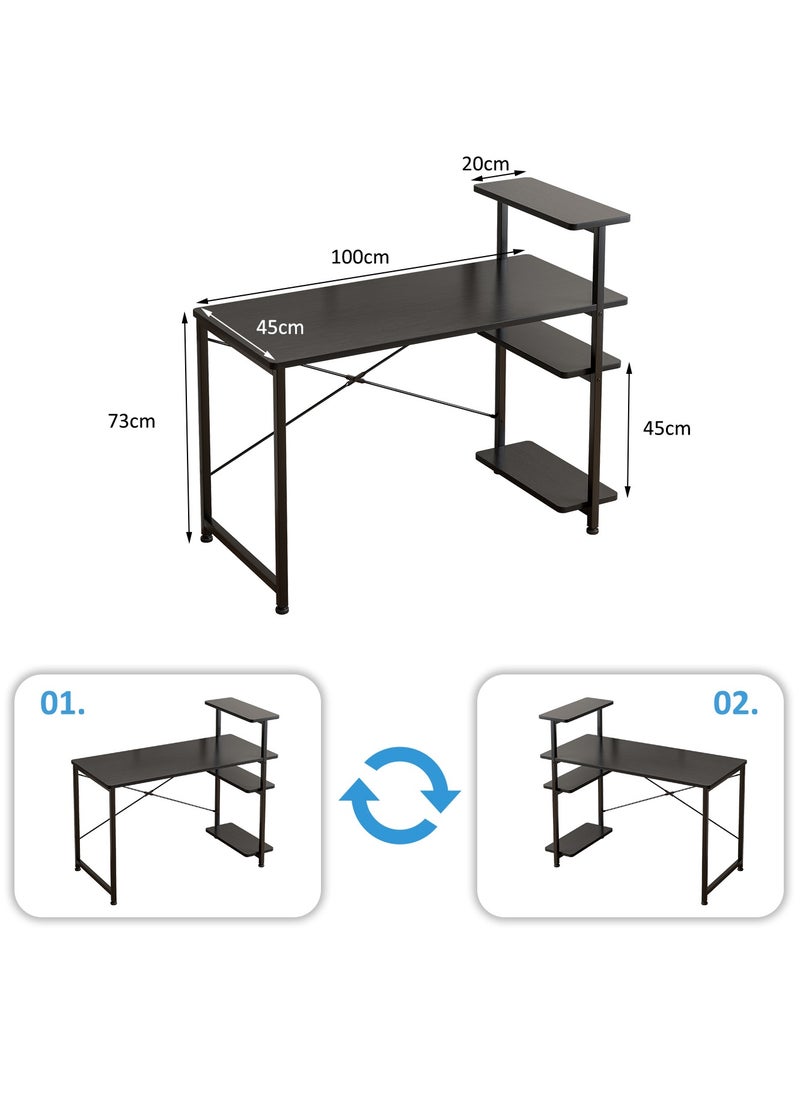 ADEBOLA Study desk with storage space Computer desk is suitable for living room, bedroom, office and small apartment dormitory, etc. 100×45×73cm Black  - Image 4