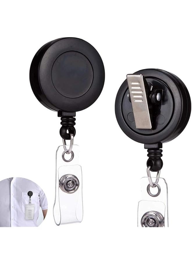X spring Retractable Badge Holder 2 Pack Id Badge Holders With Swivel Clip Retractable Keychain Holder With 60 Cm Steel Retractable Cord For Business Card Key Chain Id Card Badge Holder Black  - Image 1