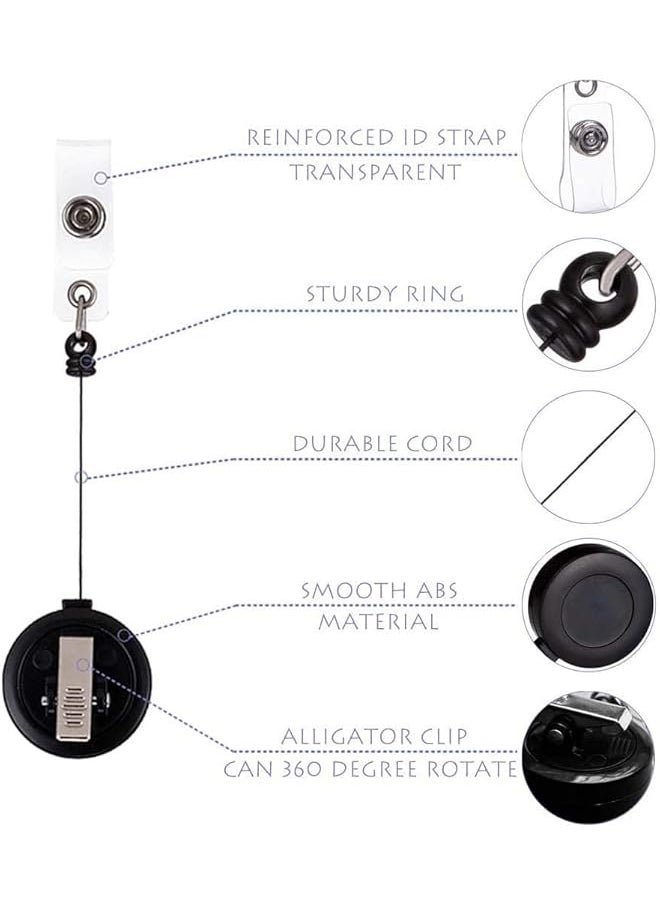 X spring Retractable Badge Holder 2 Pack Id Badge Holders With Swivel Clip Retractable Keychain Holder With 60 Cm Steel Retractable Cord For Business Card Key Chain Id Card Badge Holder Black  - Image 2