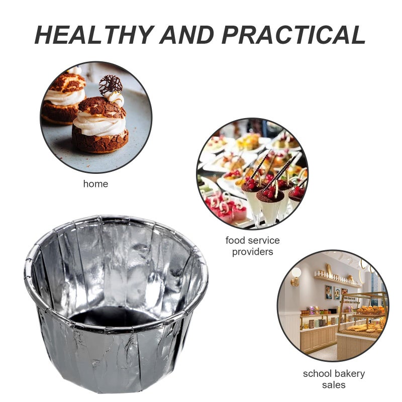 Disposable Double Sided Silver Foil Baking Cupcake Liners 50 Pieces Muffin Paper Cups - Image 5
