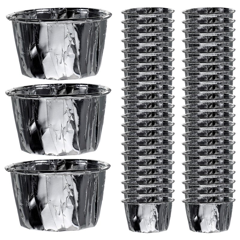Disposable Double Sided Silver Foil Baking Cupcake Liners 50 Pieces Muffin Paper Cups - Image 2