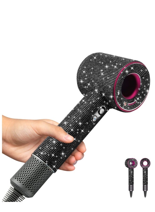general Self-adhesive Bling Crystal Rhinestone Sticker Decal For Dyson Supersonic Hair Dryer Sparkle Blow Dryer Diamond Stone Protector (Bling Black) - Image 1