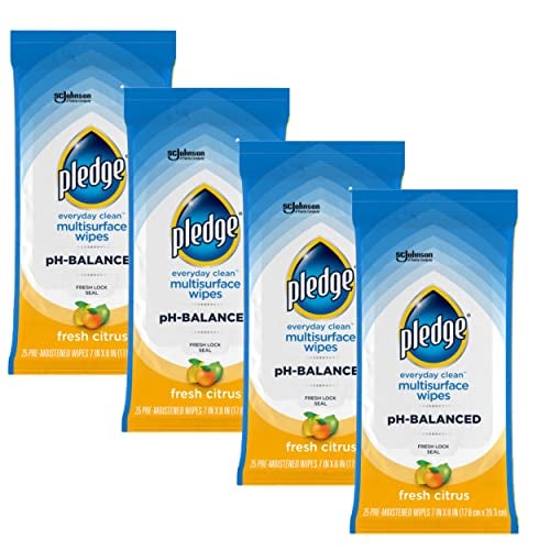Pledge Multisurface Cleaning Wipes, pH Balanced, Fresh Citrus, 25 Count (Pack of 4, 100 Total Wipes) - Image 1